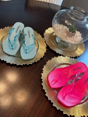 Kitten heel Jelly Flip Flop Sandals - 1 Pink & 1 Light Blue pair 1 price!